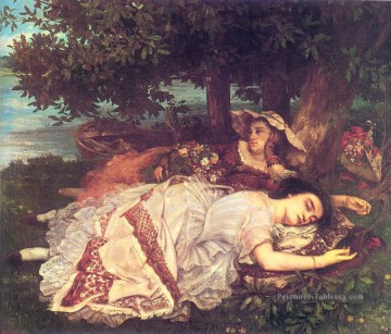  pittore Peintre - Les jeunes filles sur les rives de la Seine Réaliste réalisme peintre Gustave Courbet